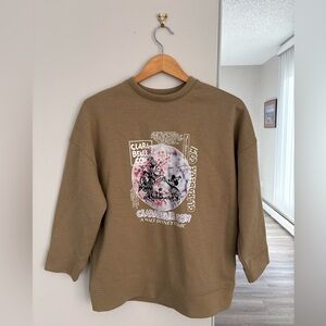 H&M Olive/Tan Disney Graphic Crewneck Sweatshirt